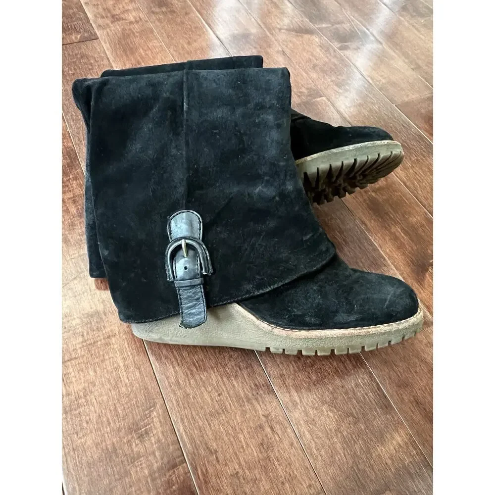 Ash Black Suede Over-the-Knee Wedge Boots